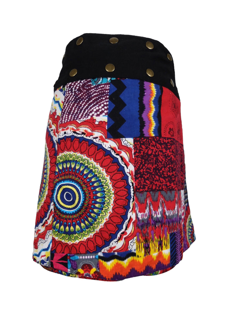 Vintage 2000s Y2K Reversible Psychedelic Festival Style Bright Funky Abstract Patterned Wrap Adjustable A-Line Mini Skirt with Snap Closures | 29 Inch Waist