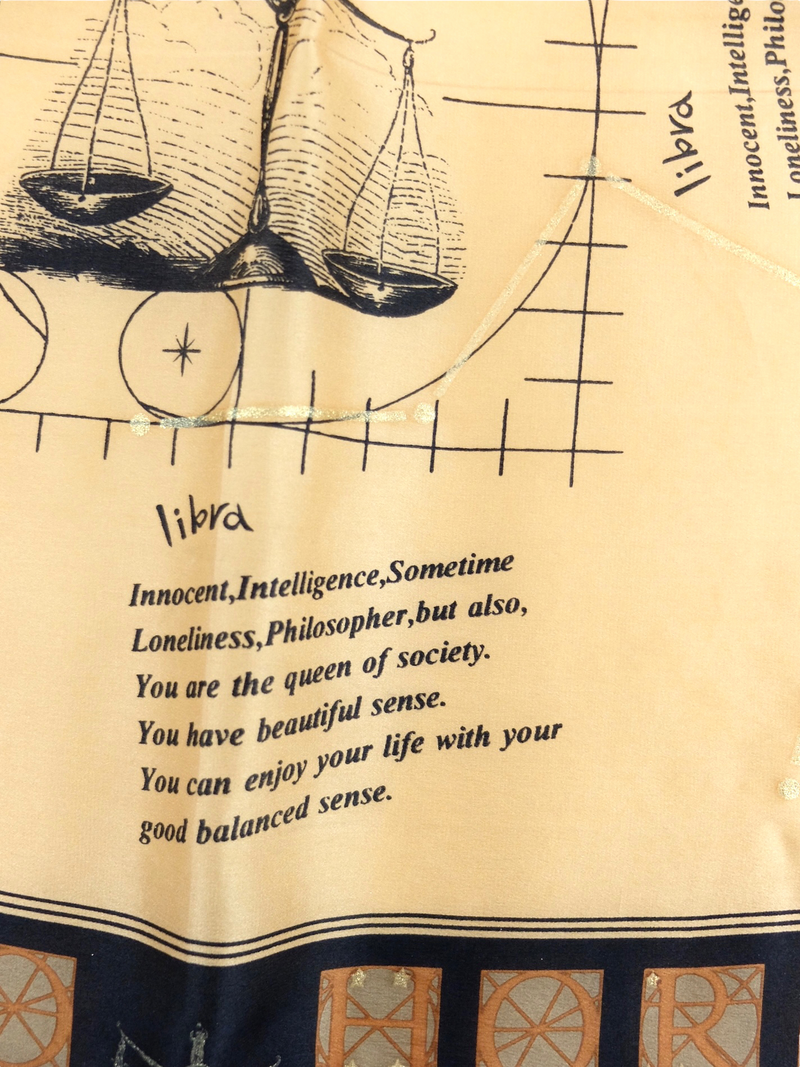 Vintage 90s Silk Celestial Astrology Libra Philosophy Abstract Square Bandana Neck Tie Scarf