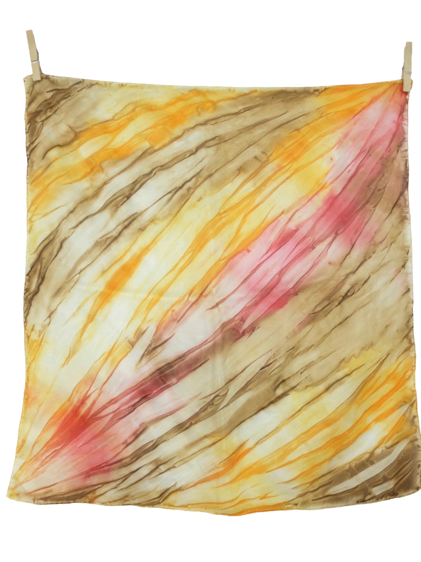 Vintage 80s Silk Hippie Bohemian Yellow Brown & Red Tie Dye Small Square Bandana Neck Tie Scarf