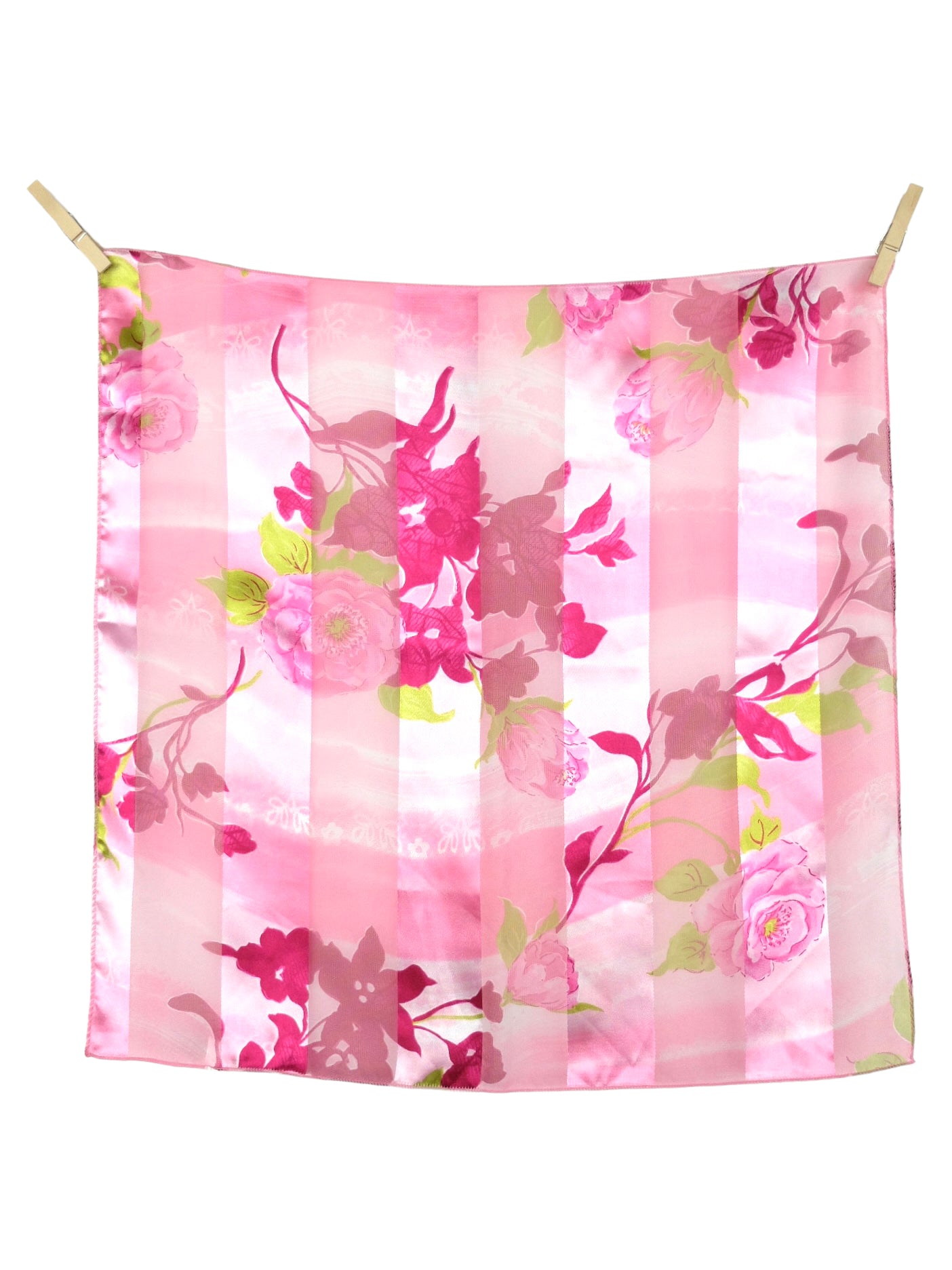 Vintage 2000s Y2K Preppy Chic Pink Silky Floral Semi-Sheer Small Square Bandana Neck Tie Scarf