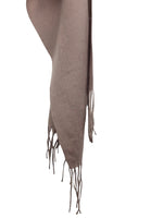 Vintage 80s Chic Solid Basic Beige Brown Wide Long Thin Wrap Blanket Scarf with Fringe