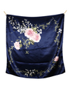 Vintage 80s Silky Romantic Feminine Rose Floral Print Navy Blue & Pink Large Square Bandana Neck Tie Scarf