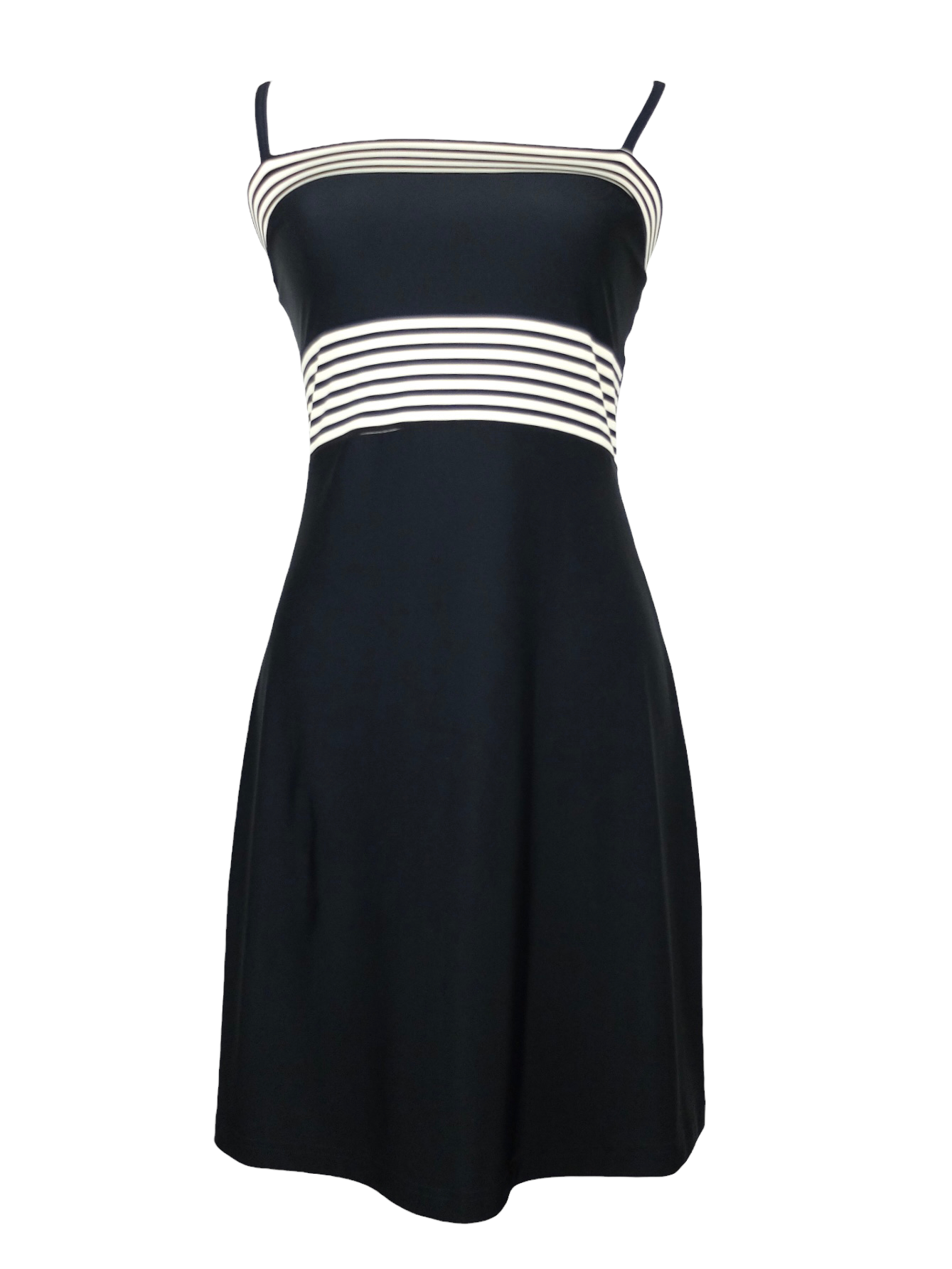 Vintage 2000s Y2K does 60s Mod Retro Pinup Style Black & White Striped Colorblock Summer Sleeveless Tank Circle Mini Dress | Size S