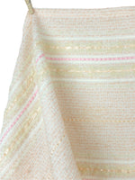 Vintage 60s Mod Chic Preppy Pastel Cream & Pink Woven Tweed Long Wide Wrap Winter Scarf with Fringe