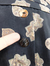 Vintage 80s Bohemian Hippie Festival Black & Beige Paisley Patterned Button Down Full Circle Midi Skirt | 37 Inch Waist