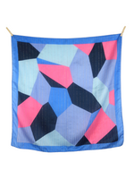 Vintage 70s Mod Op-Art Psychedelic Blue & Pink Metallic Abstract Print Large Square Bandana Neck Tie Scarf