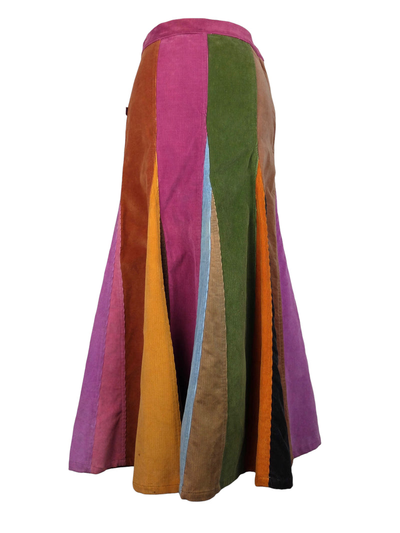 Vintage 2000s Y2K High Waisted Rainbow Corduroy Pleated A-Line Maxi Skirt | 30 Inch Waist