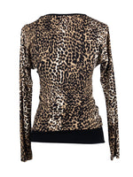 Vintage 2000s Y2K Subversive Leopard Print Preppy Ruched Layered Rhinestone Long Sleeve Blouse | Size S-M