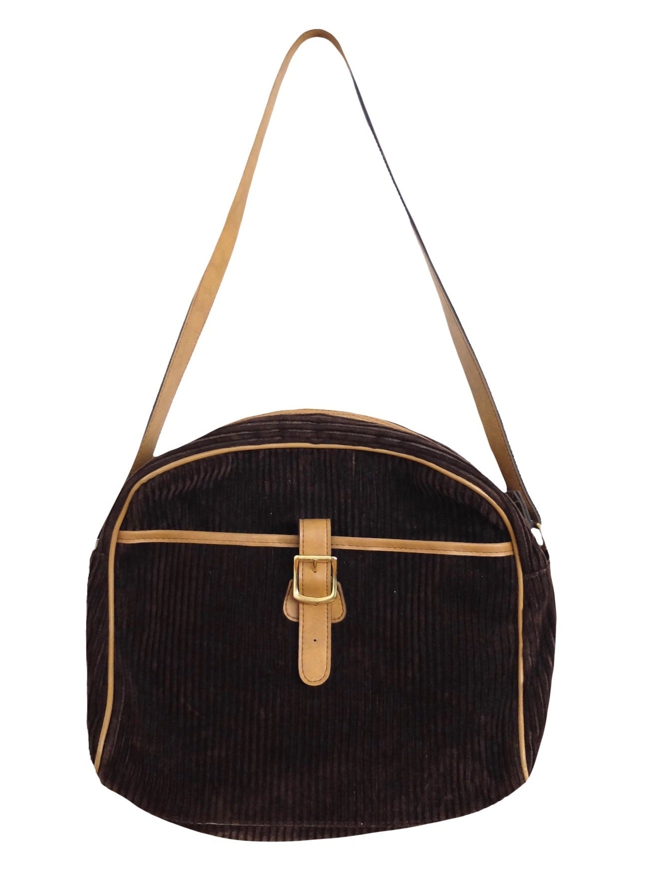 Vintage 70s Mod Bohemian Hippie Chic Brown Corduroy Velour Ribbed Top Handle Crossbody Bag Purse