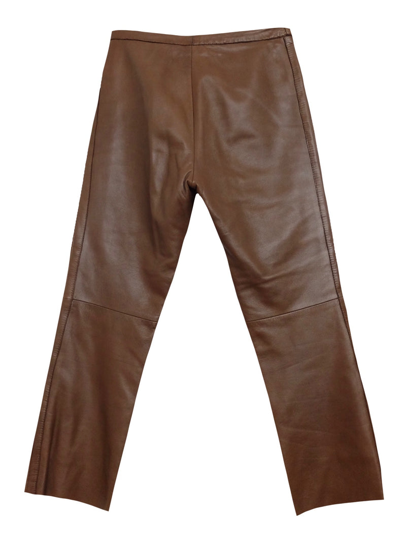 Vintage 80s Bohemian Hippie Chic Brown Nappa Leather High Waisted Straight Leg Trouser Pants | 31.5 Inch Waist