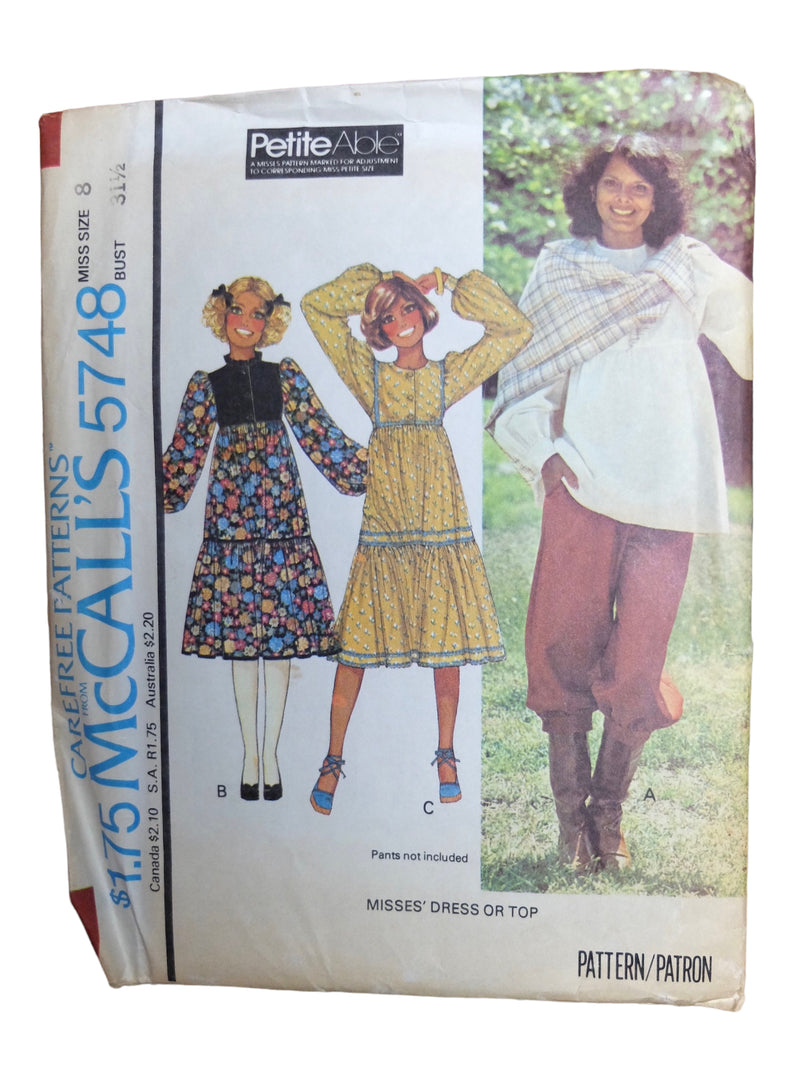 Vintage 70s Hippie Bohemian Prairie Cottage Milkmaid Gunne Sax Style Ruffled Midi Dress or Tunic Top with Puff Sleeves Sewing Pattern