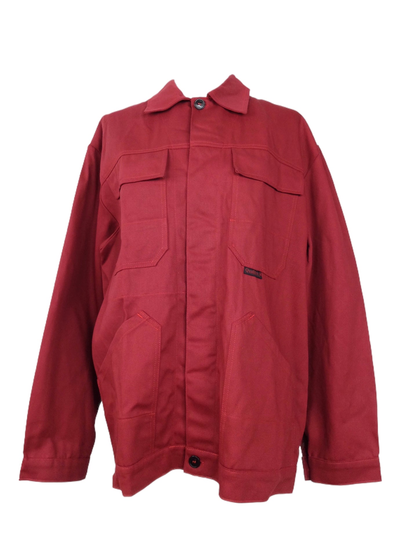 Vintage 80s Men’s Deadstock Utility Workwear Solid Basic Red Collared Button Down Jacket with Large Pockets | Men’s Size L, Women’s Size XXL