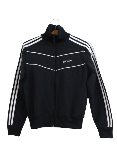 Vintage 00s Y2K Adidas Sportswear Athletic Streetwear Black & White Striped Zip Up Collared Track Jacket | Women’s Size XS-S