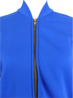 Vintage 70s Mod Athletic Bright Blue Zip Up Track Jacket with Fleece Lining | Size S-M