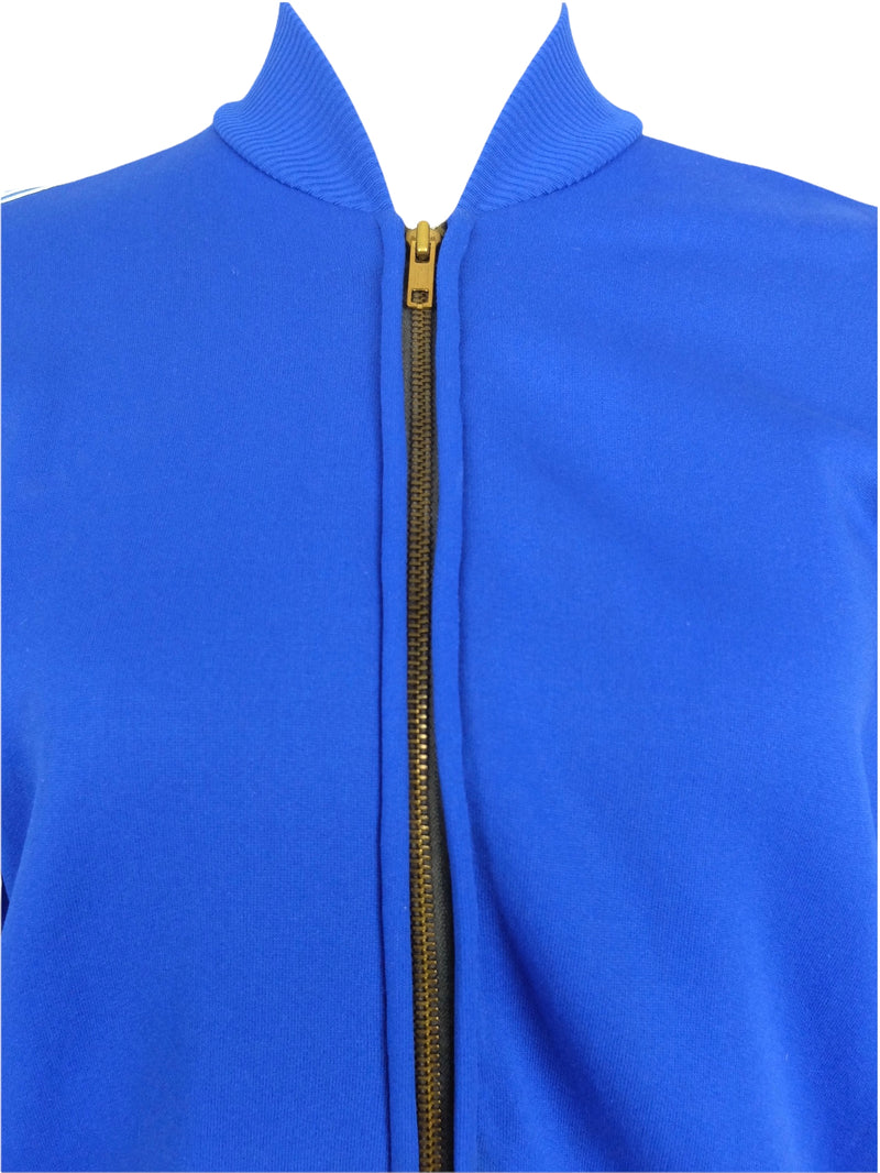 Vintage 70s Mod Athletic Bright Blue Zip Up Track Jacket with Fleece Lining | Size S-M