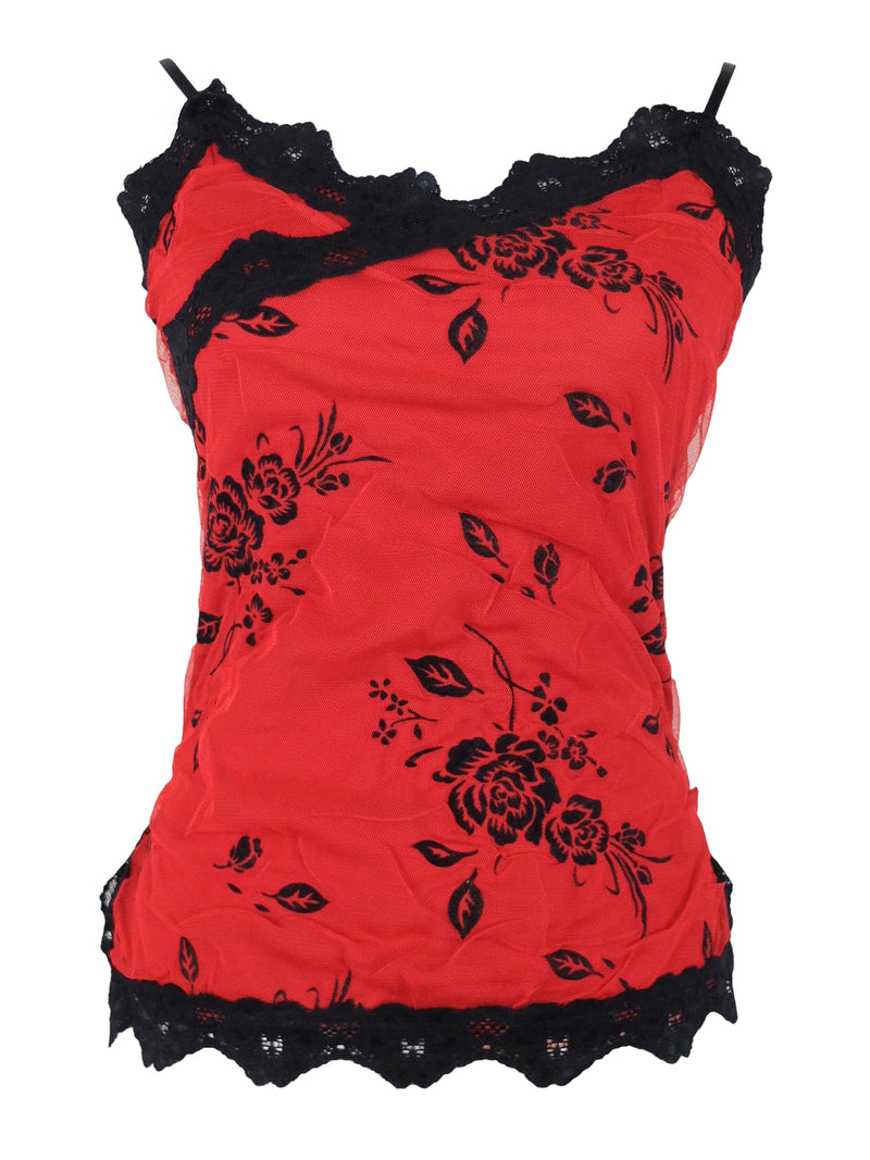 Vintage 90s Y2K Soft Grunge Romantic Red & Black Floral Lace Trim Chif –  Thee Cultivator