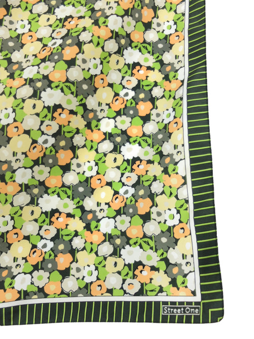 Vintage 90s Mod Kitsch Bright Green Floral & Striped Square Bandana Neck Tie Scarf