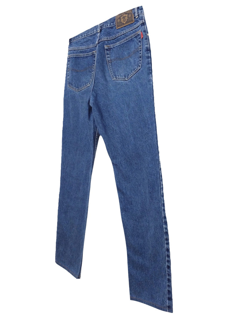 Vintage 80s Bohemian High Waisted Utility Medium Wash Blue Denim Straight Leg Jeans | 32 Inch Waist