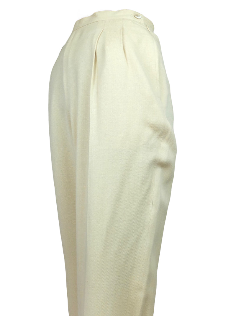 Vintage 80s Mod Preppy Cream High Waisted Pleated Straight Leg Trouser Pants | 27 Inch Waist