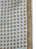 Vintage 90s Silk Avant-Garde Regency Chic Baby Blue & Gold Abstract Print Square Bandana Neck Tie Scarf