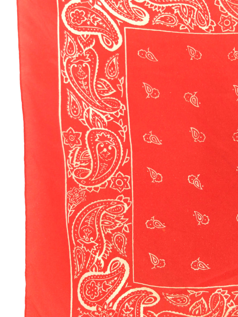 Vintage 90s Silk Western Red & White Paisley Print Small Square Bandana Neck Tie Scarf