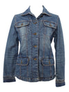 Vintage 90s Y2K Utilitarian Preppy Cottagecore Blue Medium Wash Denim Button Down Collared Jean Jacket | Women’s Size S-M