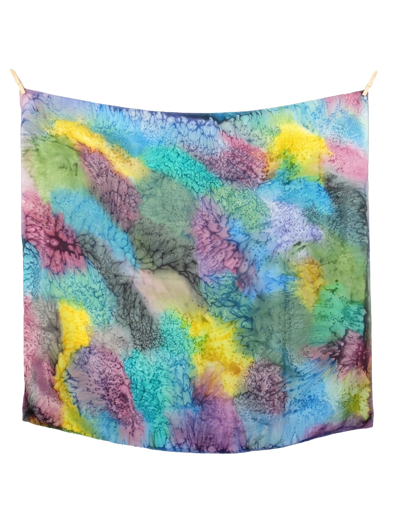 Vintage 90s Y2K Silk Hippie Rave Festival Acid Wash Tie Dye Large Multicolored Square Bandana Neck Tie Scarf