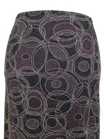 Vintage 2000s Y2K Low Rise Grunge Metallic Black & Purple Glitter Abstract Patterned Straight Silhouette Pencil Midi Skirt | Size S-M