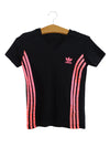 Vintage 00s Y2K Adidas Women’s Black & Hot Pink Striped Logo V-Neck Fitted Short Sleeve T-Shirt