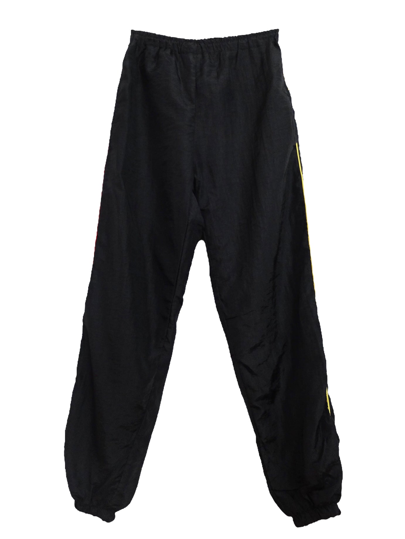 Vintage 80s Sports Streetwear Athletic Black Deadstock without Tags Black Basic Solid Track Pant Joggers with Coloured Side Stripes & Adjustable Elasticated Waist | Size 27-34 Inch Waist | Size S
