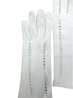 Vintage 60s Mod Space Age Hippie Chic White Genuine Leather Long Fitted Gloves with Cutout Detail