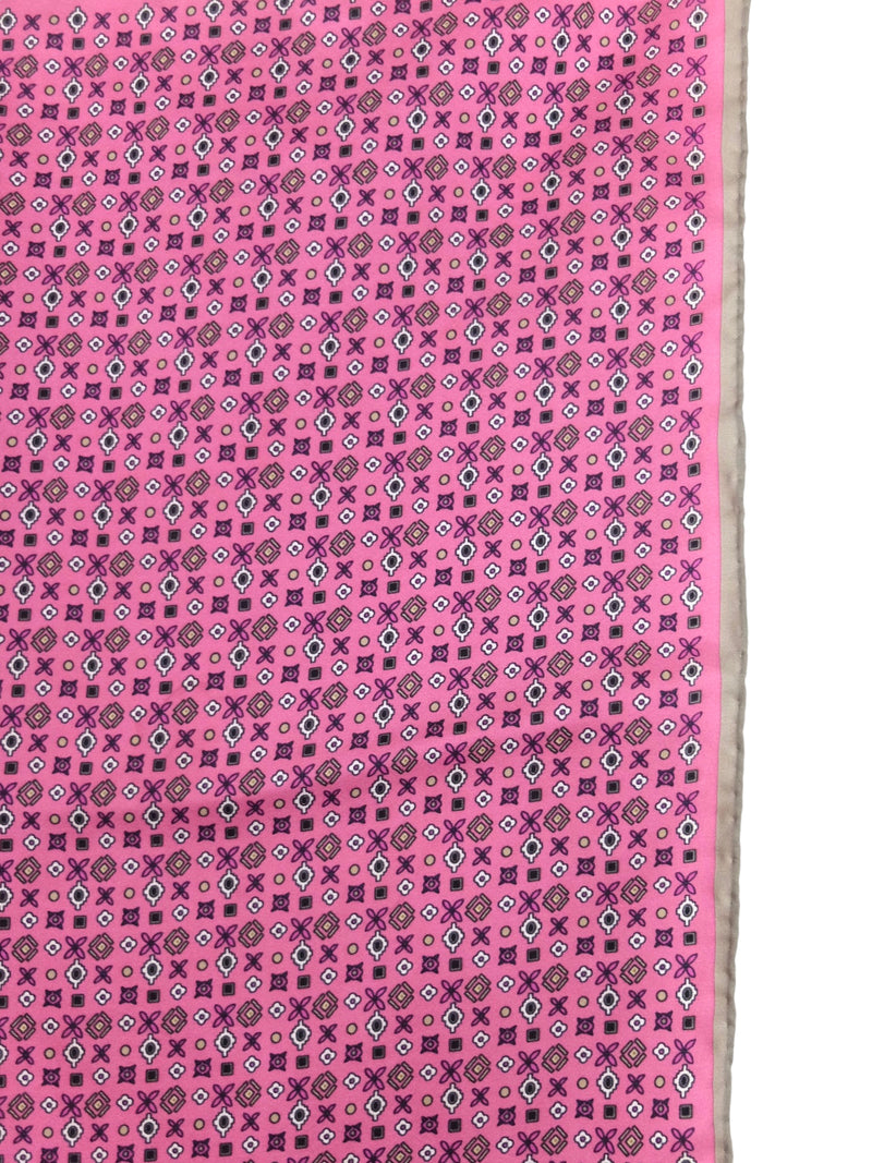 Vintage 60s Silk Mod Hippie Bright Bubblegum Pink & Grey Abstract Patterned Square Bandana Neck Tie Scarf with Handrolled Hem