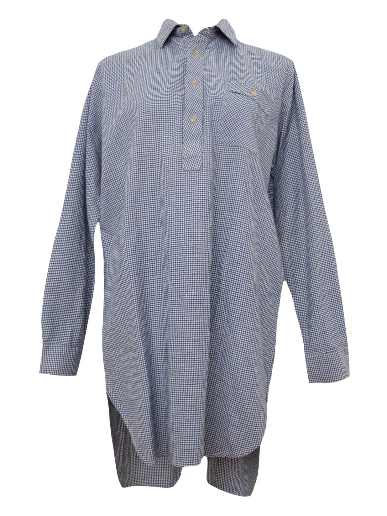 Vintage 60s Utility Workwear Cottagecore Prairie Plaid Tartan Check Print Long Sleeve Collared Button Up Long Flannel Tunic Shirt | Men’s Size S-M | Women’s Size L