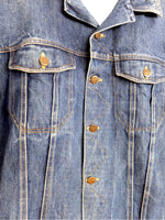 Vintage 80s Utilitarian Western Hippie Bohemian Dark Wash Collared Button Down Denim Jean Jacket | Men’s Size XS-S | Women’s Size S-M