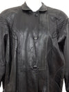 Vintage 80s Black Genuine Leather Collared Button Down Oversized Jacket with Embroidered Detail | Women’s Size M