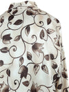 Vintage 90s Abstract Floral Beige & Brown Long Sleeve Mockneck Pullover Blouse | Size XL