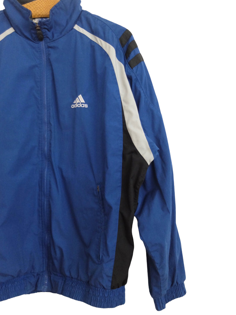Vintage 90s Y2K Adidas Sports Streetwear Athletic Logo Dark Blue & Black Zip Up Windbreaker Track Jacket | Men’s Size M | Women’s Size L