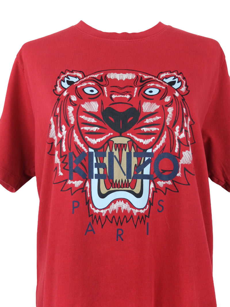 Kenzo Red Tiger Print Short Sleeve Crew Neck Graphic T-Shirt | Women’s Size L