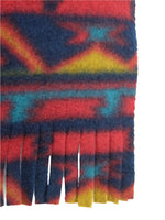 Vintage 80s Western Hippie Fleece Geometric Abstract Tribal Patterned Blue Red & Yellow Wide Blanket Scarf