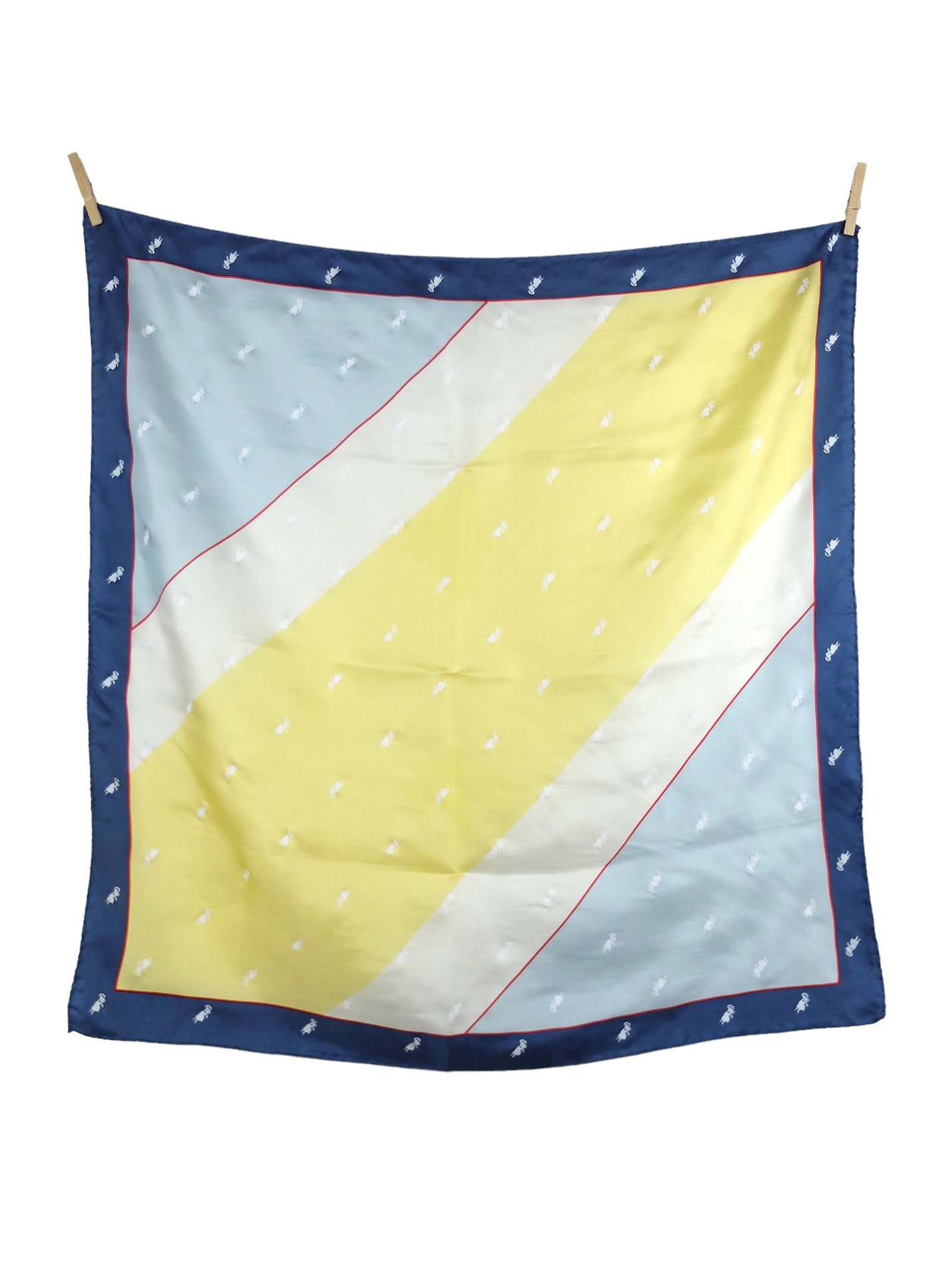 Vintage 90s Nautical Mod Silk Colorblock Abstract Yellow & Blue Square Bandana Neck Tie Scarf