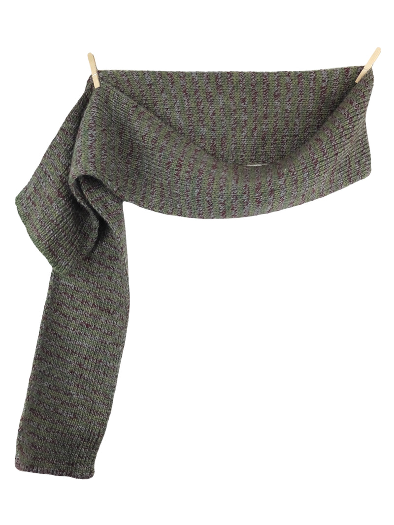 Vintage 70s Grannycore Bohemian Grey & Green Striped Knit Long Wrap Winter Scarf