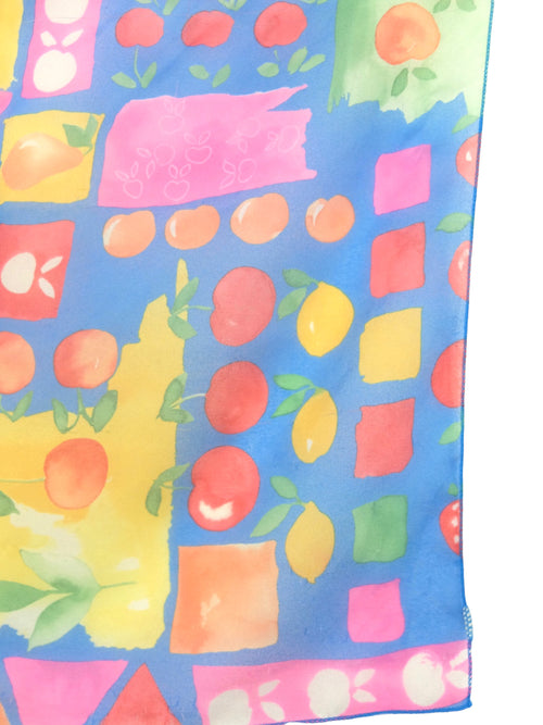 Vintage 90s Y2K Cute Bright Abstract Fruit Patterned Small Sheer Square Bandana Neck Tie Scarf