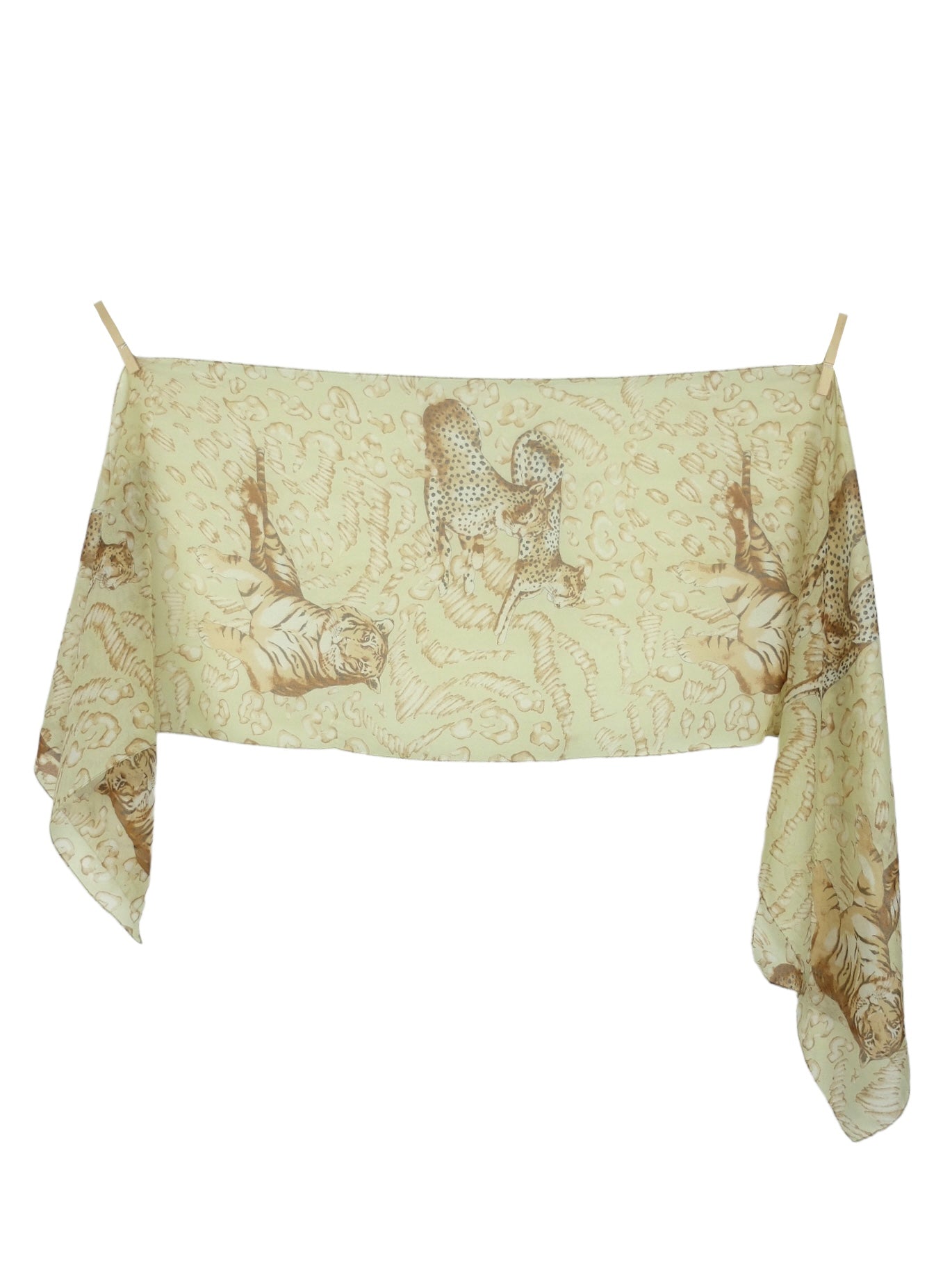 Vintage 80s Safari Style Tiger & Cheetah Animal Print Long Wide Chiffon Neck Tie Scarf