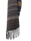 Vintage 80s Bohemian Striped Grey Brown & Blue Wide Winter Wrap Fringed Scarf