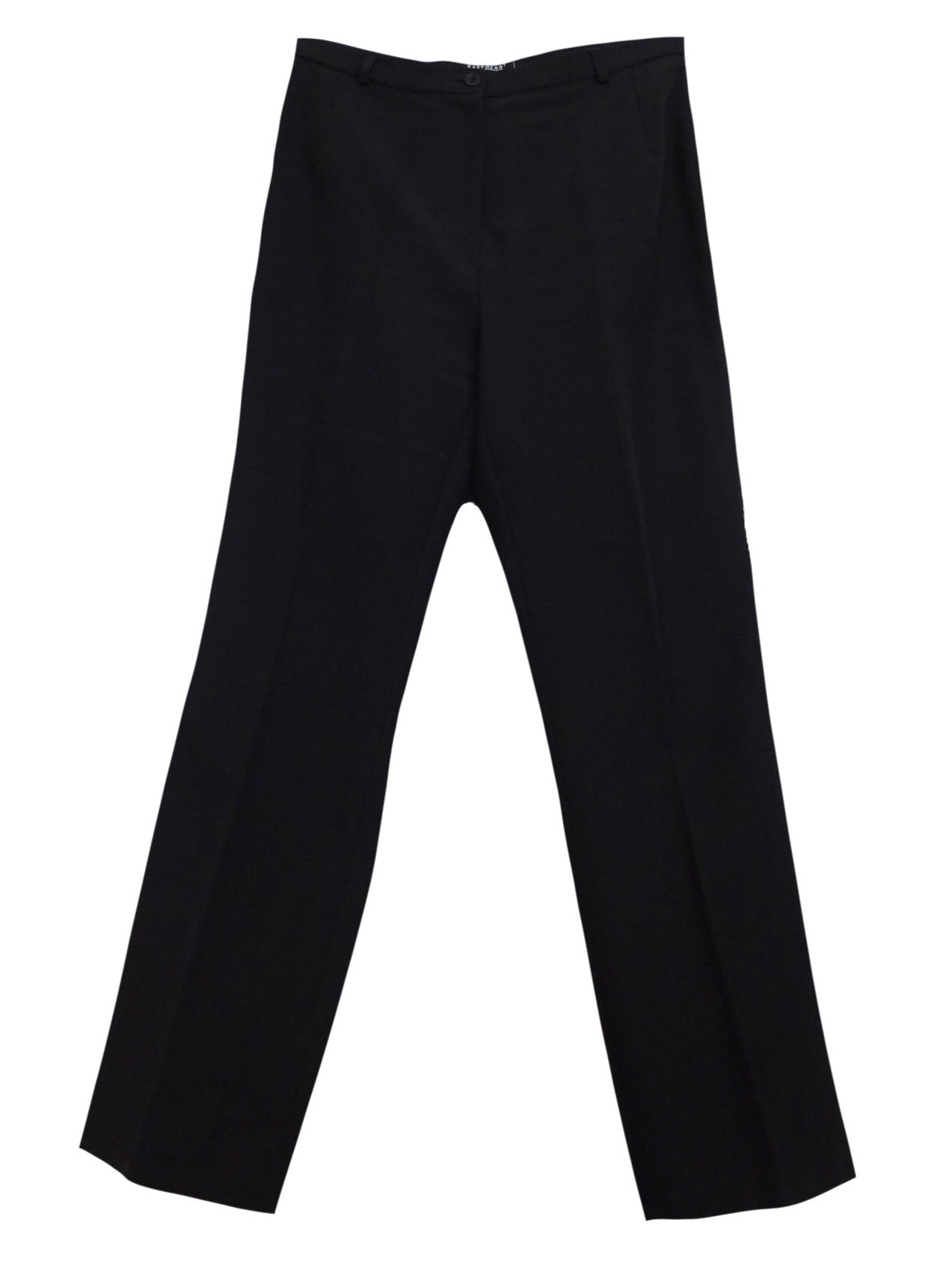 Vintage 90s Y2K Preppy Formal Black Basic Mid-Rise Straight Leg Dress Trouser Pants with Side Ribbon Trim | Women’s Size L