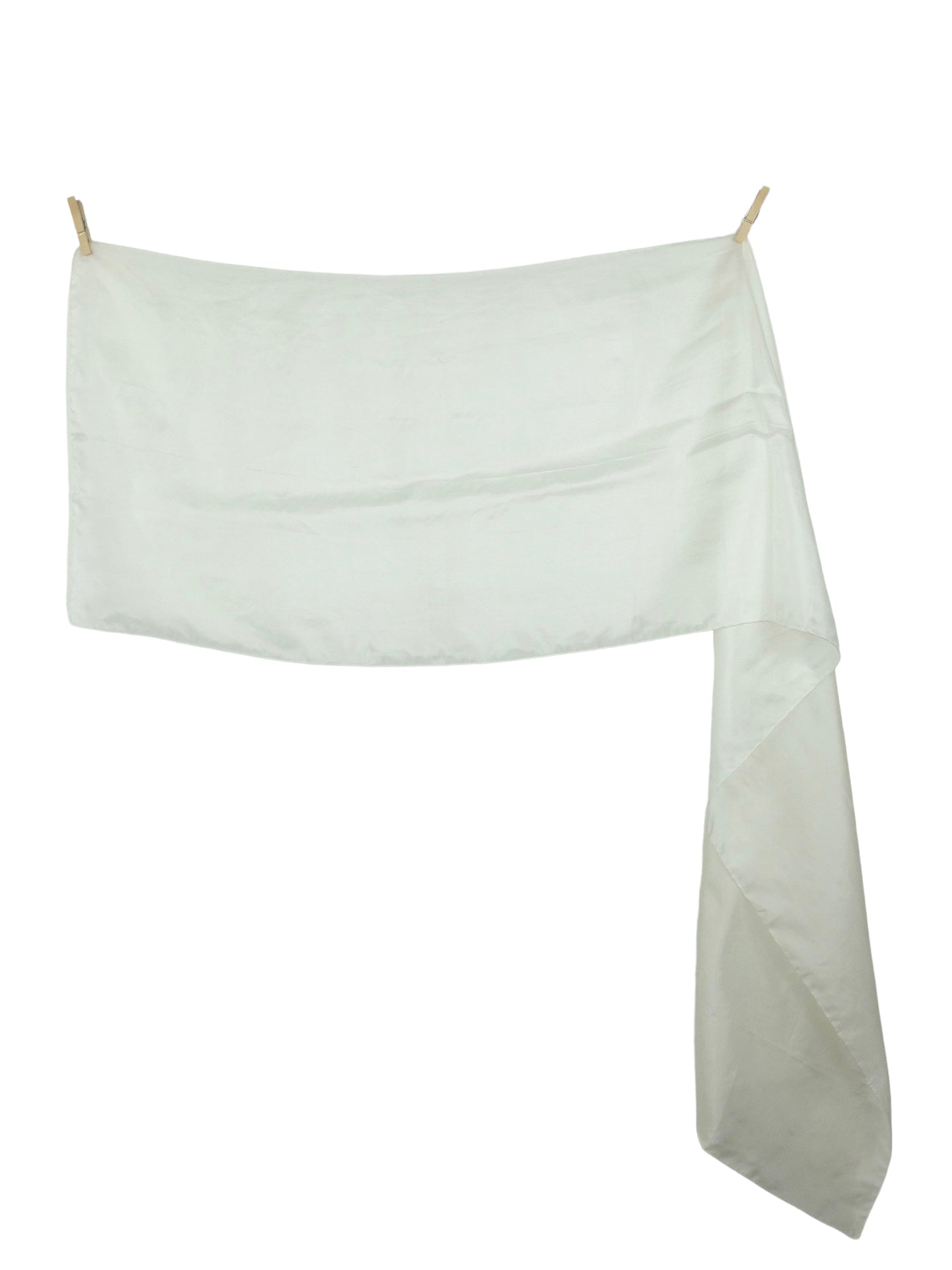 Vintage 80s Silk Chic Mod White Basic Solid Long Wide Neck Tie Scarf with Handrolled Hem