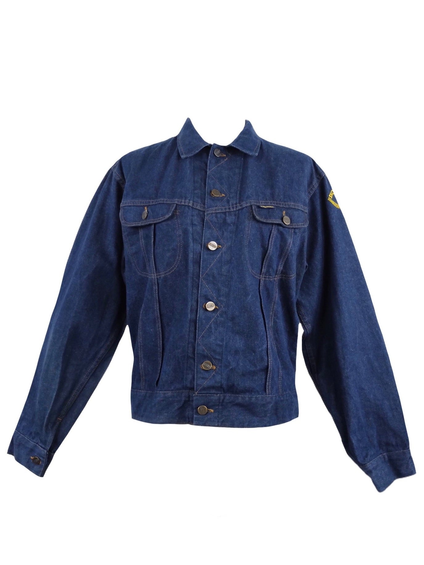 Vintage 70s Utility Dark Wash Blue Denim Skogaholms Bröd Trucker Collared Jean Jacket | Women’s Size M-L
