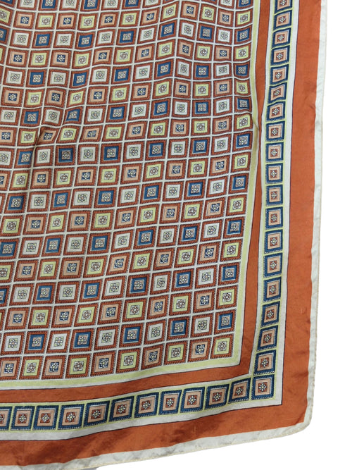 Vintage 80s Silk Bohemian Hippie Rust Orange Geometric Patterned Square Bandana Neck Tie Scarf