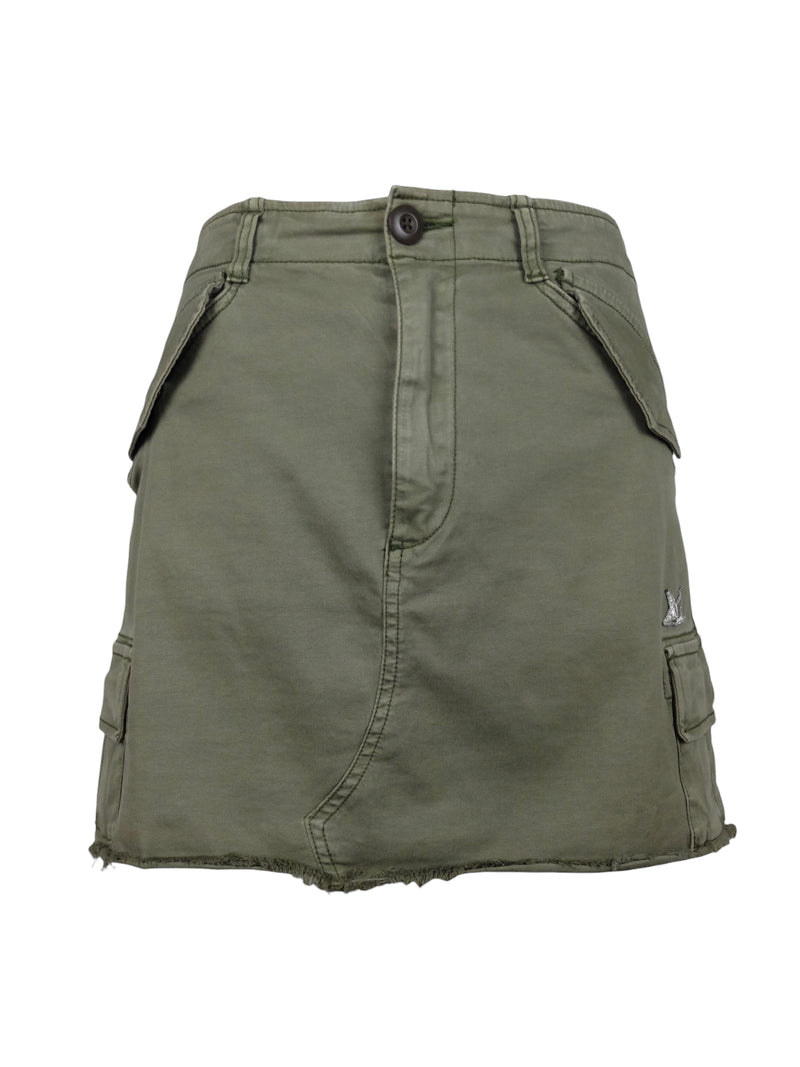 Vintage 2000s Y2K Replay Utility Khaki Green Cargo Cutoff A-Line Fitted Mini Skirt | 32 Inch Waist