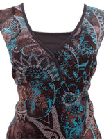 Vintage 2000s Y2K Bohemian Layered Brown & Turquoise Psychedelic Paisley Patterned Lightweight Sleeveless Mesh Tank Top Blouse